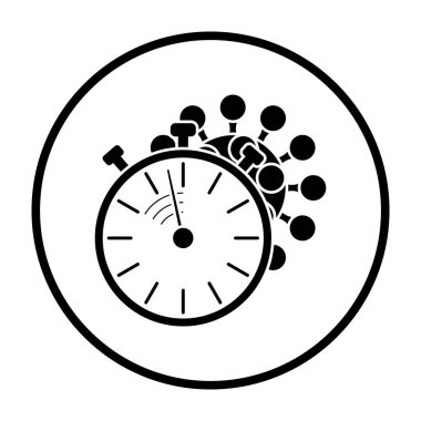 Coronavirus Molekülü Stopwatch Simgesi altında. İnce Çember Şablon Tasarımı. Vektör İllüstrasyonu.