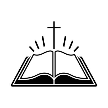 Kutsal İncil ikonu. Siyah Şablon Tasarımı. Vektör İllüstrasyonu.