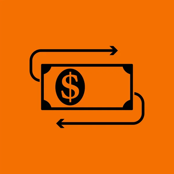 Icona Banconota Cash Back Dollar Nero Sfondo Arancione Illustrazione Vettoriale — Vettoriale Stock