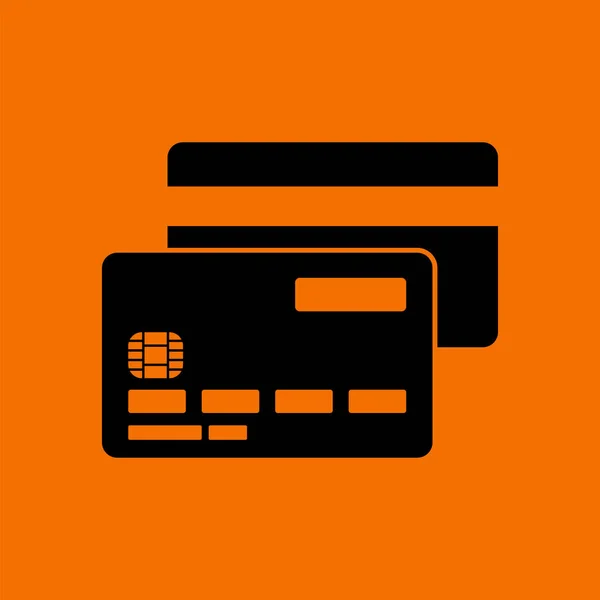 Icono Frontal Trasero Tarjeta Crédito Negro Sobre Fondo Naranja Ilustración — Vector de stock
