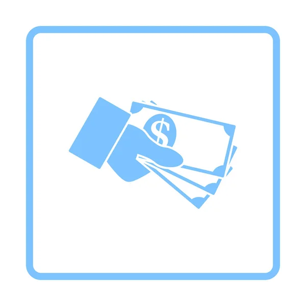 Mão Segurar Ícone Dinheiro Desenho Moldura Azul Ilustração Vetorial —  Vetores de Stock