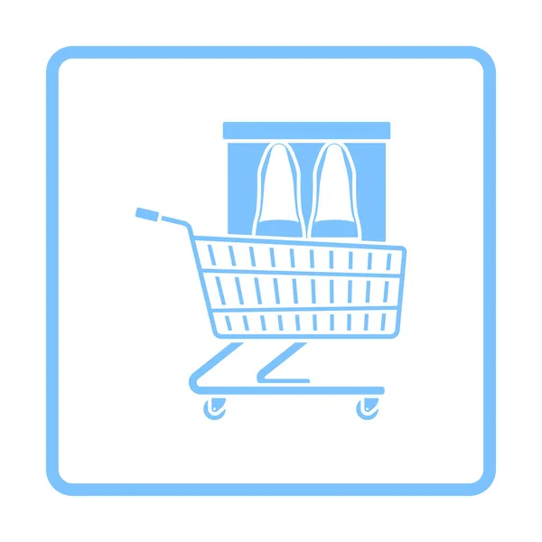 Carro Compras Con Zapatos Caja Icono Diseño Marco Azul Ilustración — Vector de stock