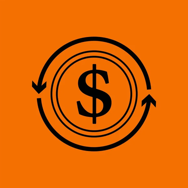 Cash Back Coin Icon Nero Sfondo Arancione Illustrazione Vettoriale — Vettoriale Stock