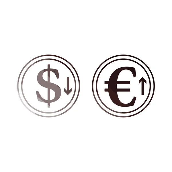 Fallender Dollar Und Wachsende Euromünzen Ikone Flache Farbe Leiterdesign Vektorillustration — Stockvektor