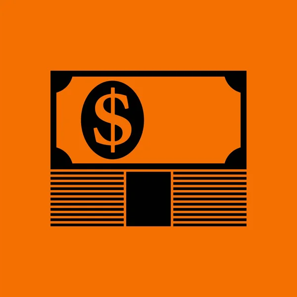 Banknote Top Money Stack Icon Black Orange Background Vector Illustration — Stock Vector