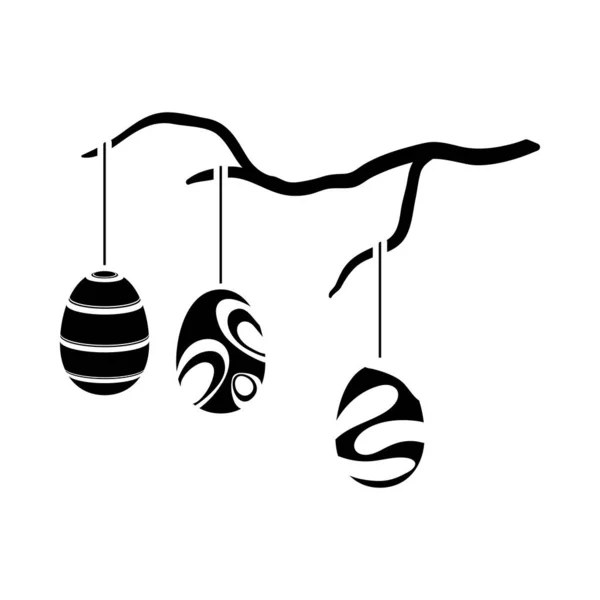 Huevos Pascua Colgados Ícono Rama Del Árbol Diseño Plantilla Negro — Archivo Imágenes Vectoriales
