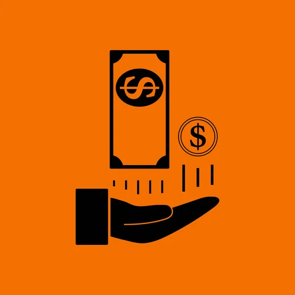 Cash Back Hand Icon Nero Sfondo Arancione Illustrazione Vettoriale — Vettoriale Stock