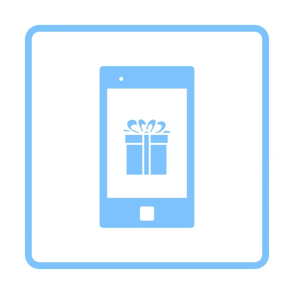 Smartphone Met Geschenkdoos Het Scherm Pictogram Blauw Kaderontwerp Vector Illustratie — Stockvector