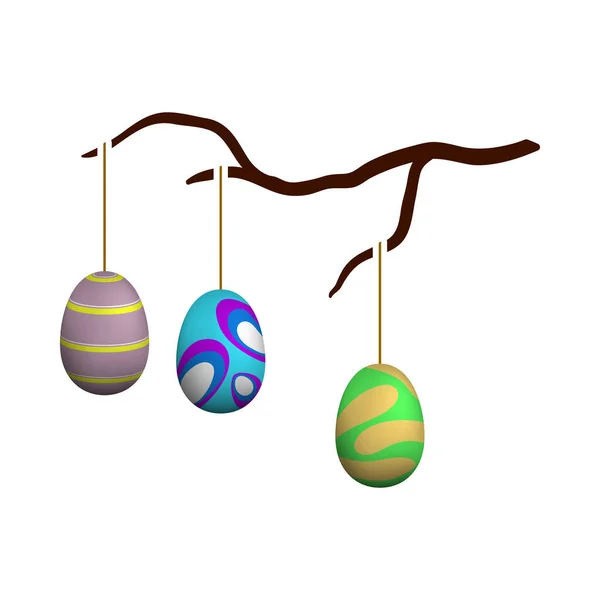 Huevos Pascua Colgados Ícono Rama Del Árbol Diseño Color Plano — Vector de stock