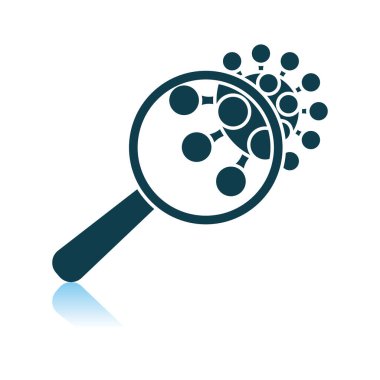 Coronavirus Molekül Simgesi Üzerinde Büyüteç. Gölge Yansıma Tasarımı. Vektör İllüstrasyonu.