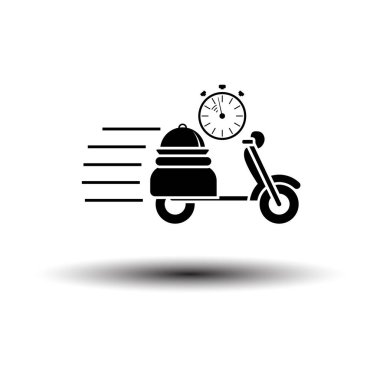 Restoran Scooter Teslimat Simgesi. Gölge ile Beyaz Arkaplanda Siyah. Vektör İllüstrasyonu.