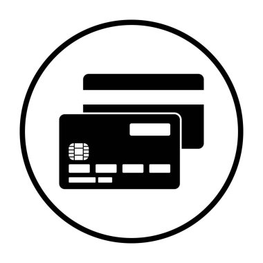 Kredi kartı simgesinin ön ve arka yüzü. İnce Çember Şablon Tasarımı. Vektör İllüstrasyonu.