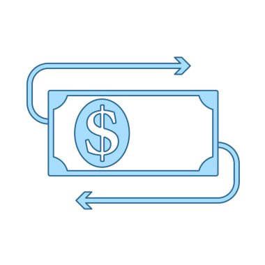 Banknota Para İkonası. Mavi Dolgu Tasarımı ile ince çizgi. Vektör İllüstrasyonu.