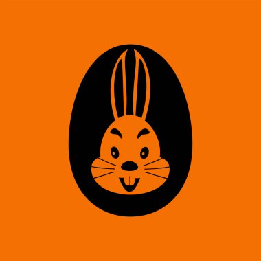 Tavşan ikonlu Paskalya Yumurtası. Turuncu Arkaplan 'da siyah. Vektör İllüstrasyonu.