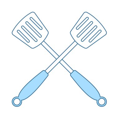 Kızarmış Spatula 'yı çaprazladım. Mavi Dolgu Tasarımı ile ince çizgi. Vektör İllüstrasyonu.