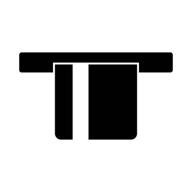 Kredi kartı ATM Simgesinden çıkıyor. Siyah Şablon Tasarımı. Vektör İllüstrasyonu.