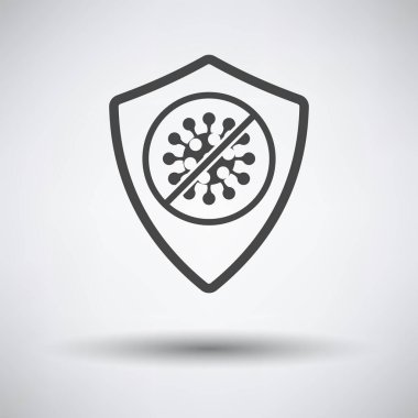 Coronavirus Simgesinden kalkan. Koyu Gri Arkaplan ve Yuvarlak Gölge. Vektör İllüstrasyonu.