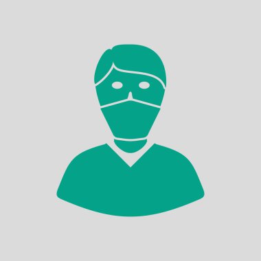 Tıbbi yüz maskesi simgesi. Gri Arkaplan 'da yeşil. Vektör İllüstrasyonu.