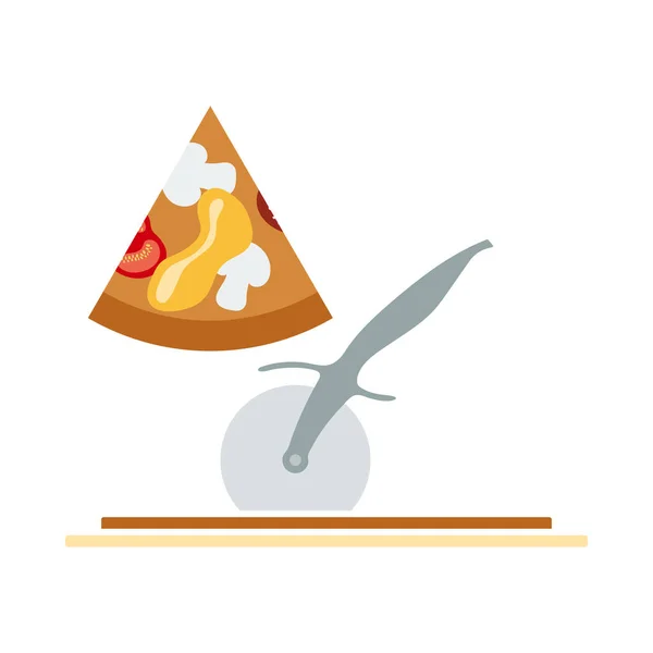 Pizza Med Knivikonen Platt Färgdesign Vektor Illustration — Stock vektor