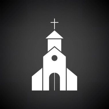 Church Icon. White on Black Background. Vector Illustration.