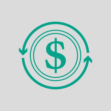 Cash Back Coin Icon. Green on Gray Background. Vector Illustration.