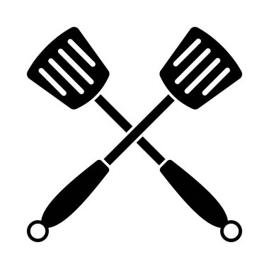 Crossed Frying Spatula. Black Stencil Design. Vector Illustration.