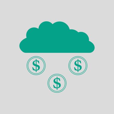 Coins Falling From Cloud Icon. Green on Gray Background. Vector Illustration.