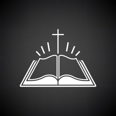 Holly Bible Icon. White on Black Background. Vector Illustration.