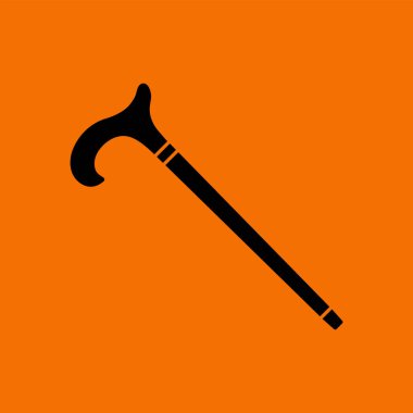 Walking Stick Icon. Black on Orange Background. Vector Illustration.