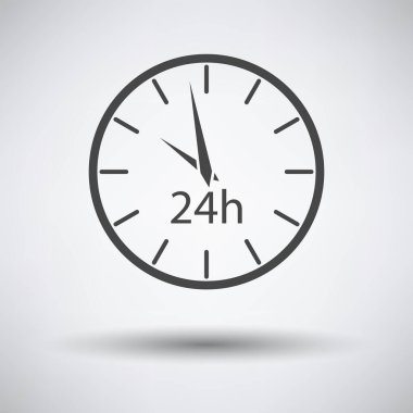 24 Hours Clock Icon. Dark Gray on Gray Background With Round Shadow. Vector Illustration.