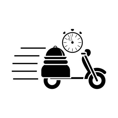 Restaurant Scooter Delivery Icon. Black Stencil Design. Vector Illustration.