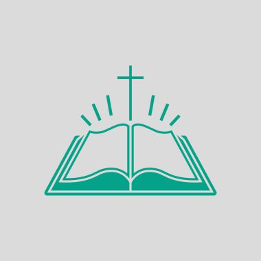 Holly Bible Icon. Green on Gray Background. Vector Illustration.