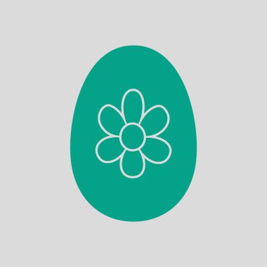 Easter Egg With Ornate Icon. Green on Gray Background. Vector Illustration.