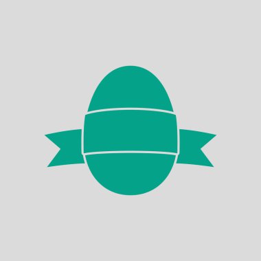 Easter Egg With Ribbon Icon. Green on Gray Background. Vector Illustration.