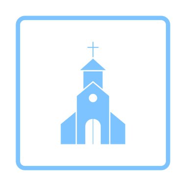 Kilise ikonu. Mavi Çerçeve Tasarımı. Vektör İllüstrasyonu.