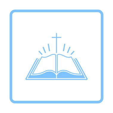 Kutsal İncil ikonu. Mavi Çerçeve Tasarımı. Vektör İllüstrasyonu.