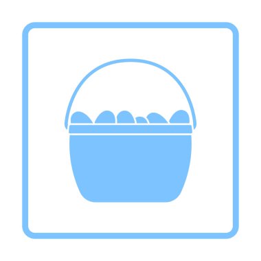 Yumurta ikonlu Paskalya Sepeti. Mavi Çerçeve Tasarımı. Vektör İllüstrasyonu.