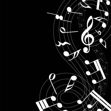 Müzik Tasarım Elementleri Müzik Ekibi 'nden Treble Keyf ve Siyah ve Beyaz Renkli Notalar. Vektör İllüstrasyonu. 