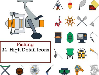 Balık Simgesi Seti. Düzleştirilebilir Vuruşlu Düz Renk Tasarımı. Vektör İllüstrasyonu.