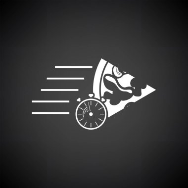 Pizza Teslimat Simgesi. Siyah Arkaplan 'da beyaz. Vektör İllüstrasyonu.