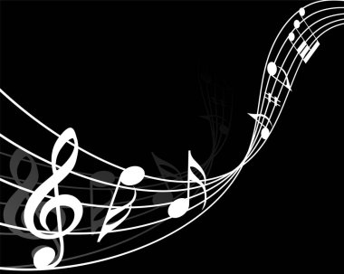 Müzik Tasarım Elementleri Müzik Ekibi 'nden Treble Keyf ve Siyah ve Beyaz Renkli Notalar. Vektör İllüstrasyonu. 