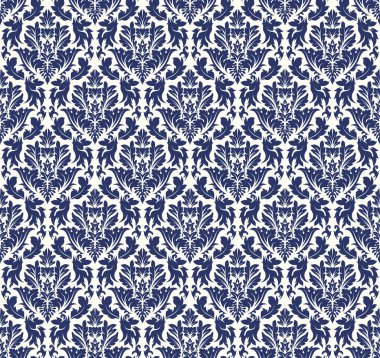 Damask Kusursuz Vektör Deseni. Kraliyet Barok Tarzı Arkaplan Dokusunda Zarif Tasarım. Çiçek ve Girdap elementi. Tekstil Yazdırma ve Duvar Kağıdı için ideal.