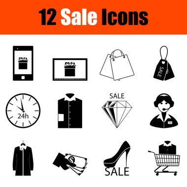 Satış Simgesi Seti. Şirin ve Pürüzsüz Kabartma Tasarımı. Tamamen düzenlenebilir vektör çizimi. Metin genişletildi.