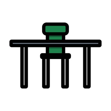 Masa ve Sandalye Simgesi. Renk Doldurma Tasarımı ile Düzenlenebilir Kalın Tasarım. Vektör İllüstrasyonu.