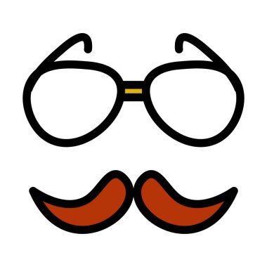 Gözlükler ve Bıyık Simgesi. Renk Doldurma Tasarımı ile Düzenlenebilir Kalın Tasarım. Vektör İllüstrasyonu.