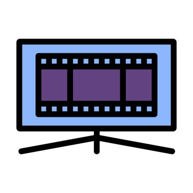 Sinema TV Ekran Simgesi. Renk Doldurma Tasarımı ile Düzenlenebilir Kalın Tasarım. Vektör İllüstrasyonu.