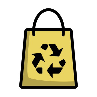 Geri Dönüşüm İşareti Simgeli Alışveriş Torbası. Renk Doldurma Tasarımı ile Düzenlenebilir Kalın Tasarım. Vektör İllüstrasyonu.