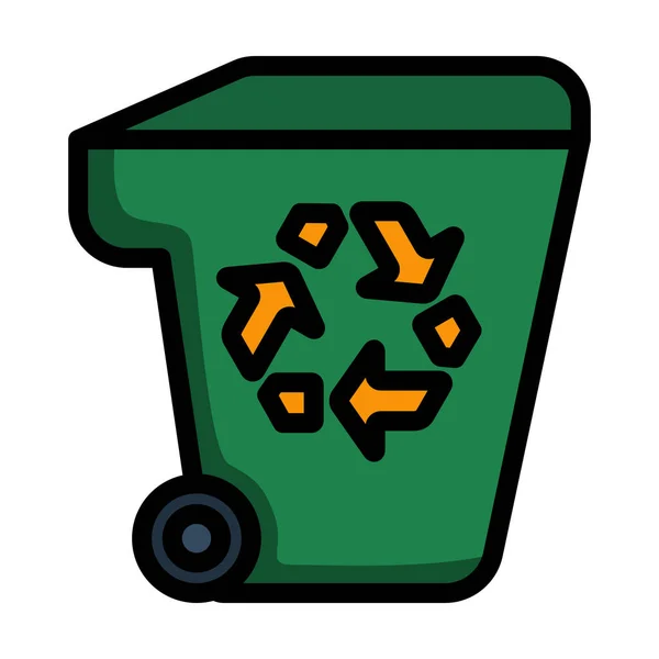 Contenedor Basura Con Icono Signo Reciclaje Esquema Audaz Editable Con — Vector de stock