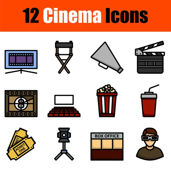 Conjunto Iconos Cine Esquema Audaz Editable Con Diseño Relleno Color — Vector de stock