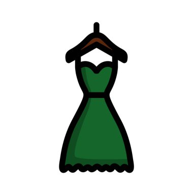 Omuz Simgesi Üzerine Şık Elbise. Renk Doldurma Tasarımı ile Düzenlenebilir Kalın Tasarım. Vektör İllüstrasyonu.